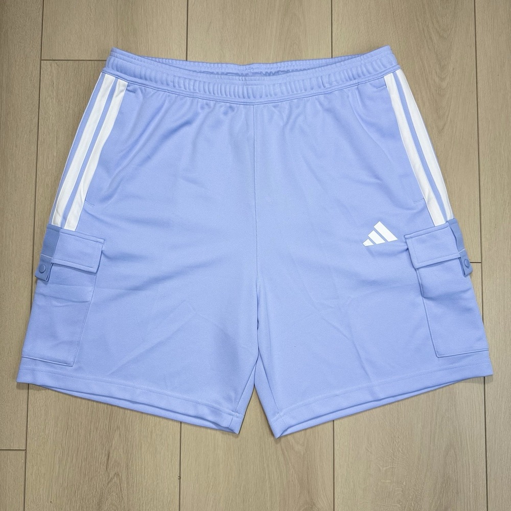 Adidas Tiro Cargo Shorts Men's XL Light Blue White‎ Stripes Elastic Waist NWT